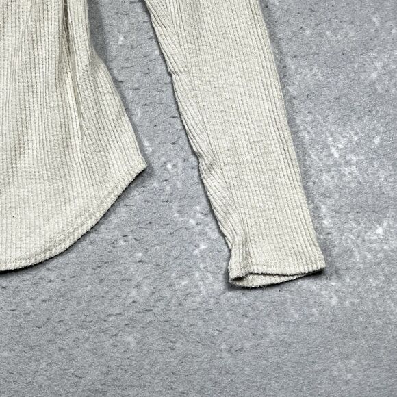 Free People Marley Shirt L Off White Off The Shoulder Ribbed V-Neck Pullover - Picture 5 of 12